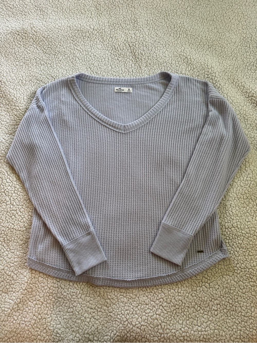 Hollister Light Blue Waffle V-Neck Long Sleeve Top